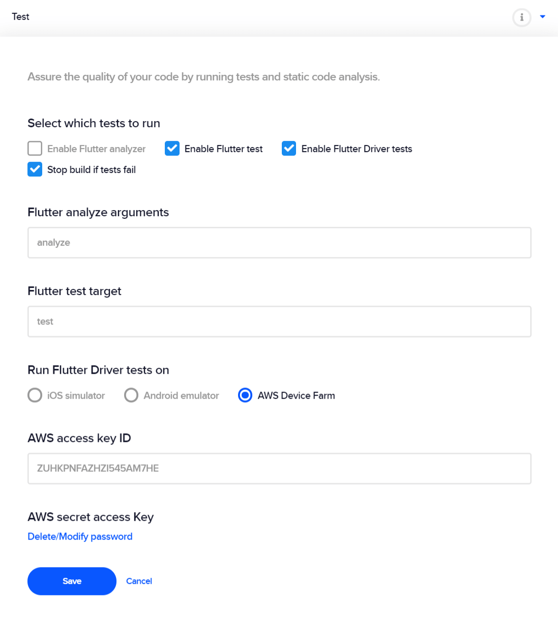 Setting up AWS Device Farm