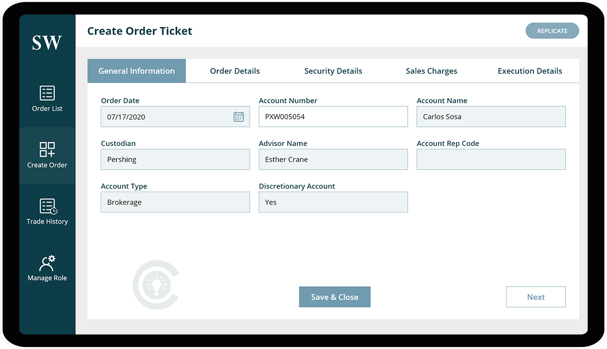 Create Order Screen