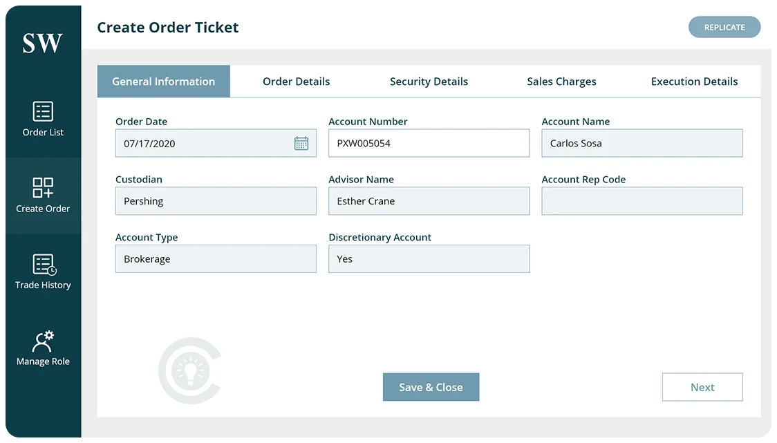 Create Order Screen